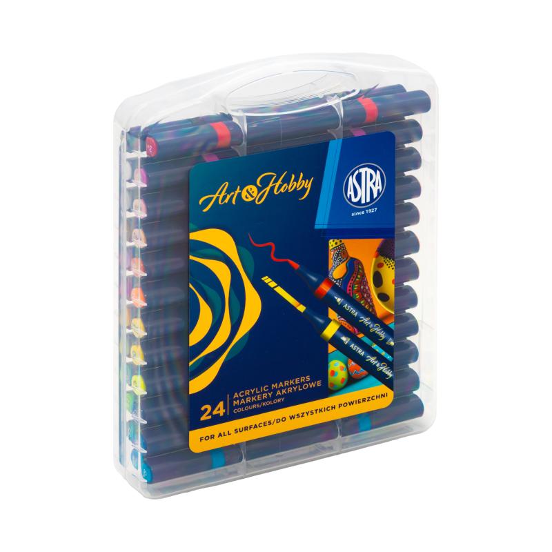 MARKERY AKRYLOWE 24 DWUSTRONNE TRÓJKĄTNE ASTRA ART&HOBBY WALIZKA
