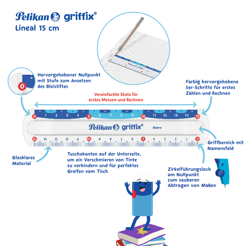 LINIJKA 15CM GRIFFIX PELIKAN