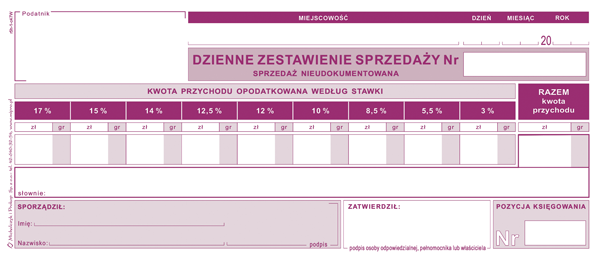 DRUK M DZIENNE ZEST.SPRZED.NIEUDOKU NOWE