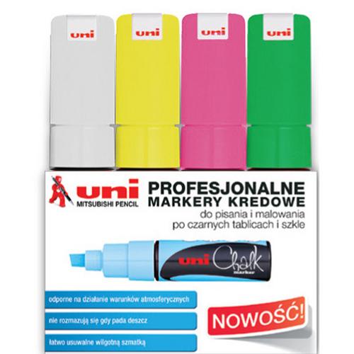 MARKER KREDOWY UNI PWE-8M 4 KOL (BIAŁY,ŻÓŁTY,RÓŻOWY,ZIELONY)