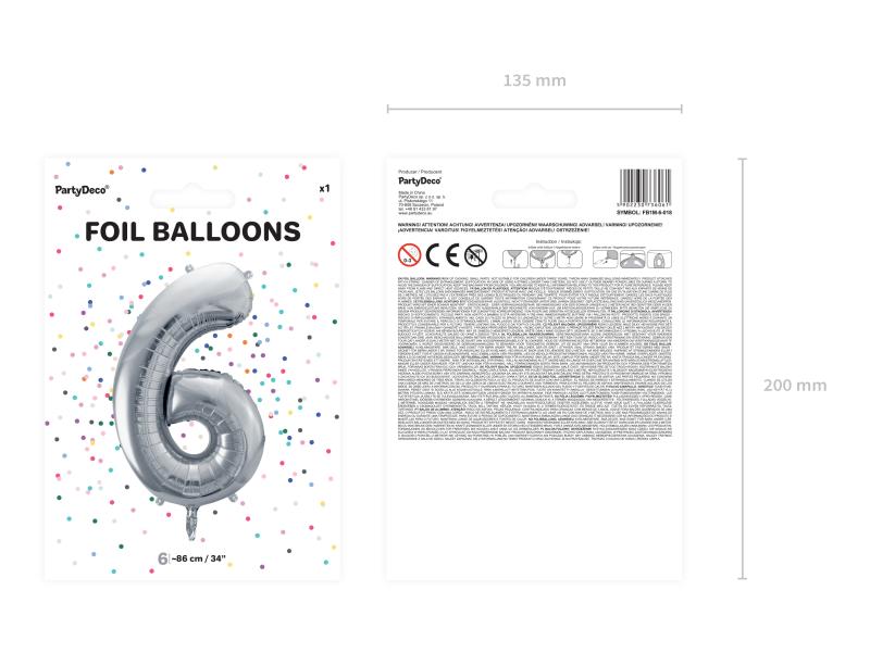 BALON FOLIOWY 6 86CM SREBRNY