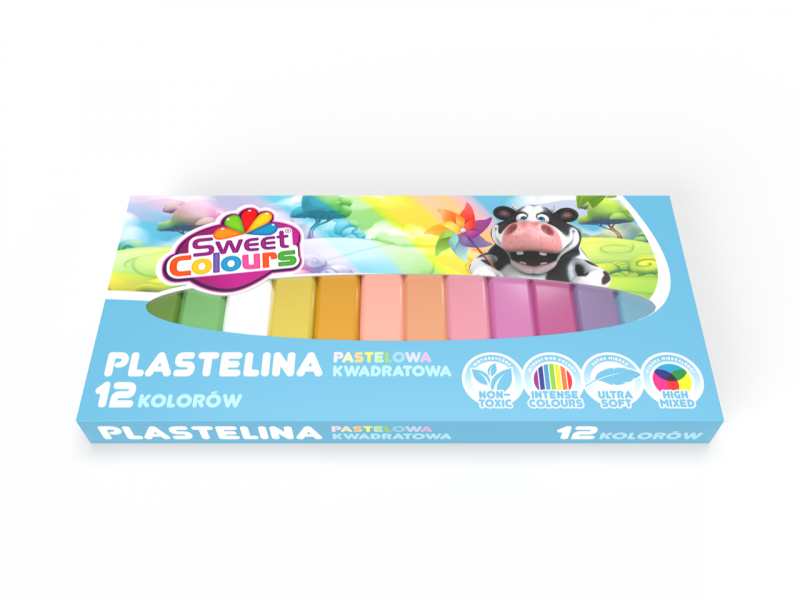 PLASTELINA 12 KOL. KWADRAT PASTEL KOMAPLAST