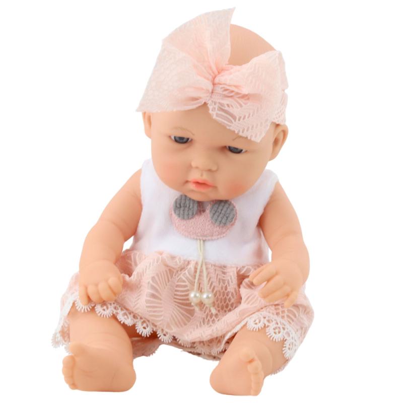 LALKA BOBAS W RÓŻOWEJ SUKIENCE OPASKA RUCHOME RĄCZKI NÓŻKI 30CM