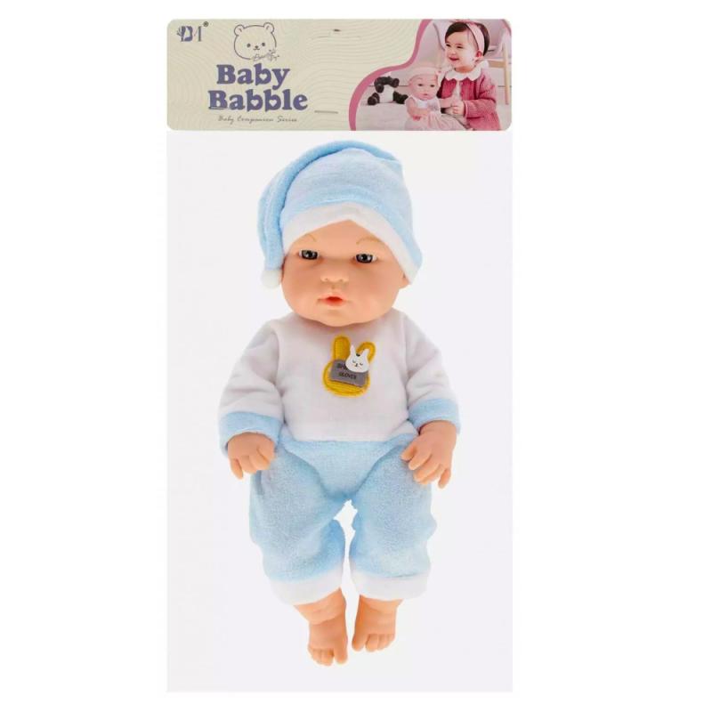 LALKA BOBAS W NIEBIESKIEJ PIŻAMCE CZAPECZKA RUCHOME RĄCZKI NÓŻKI 30CM