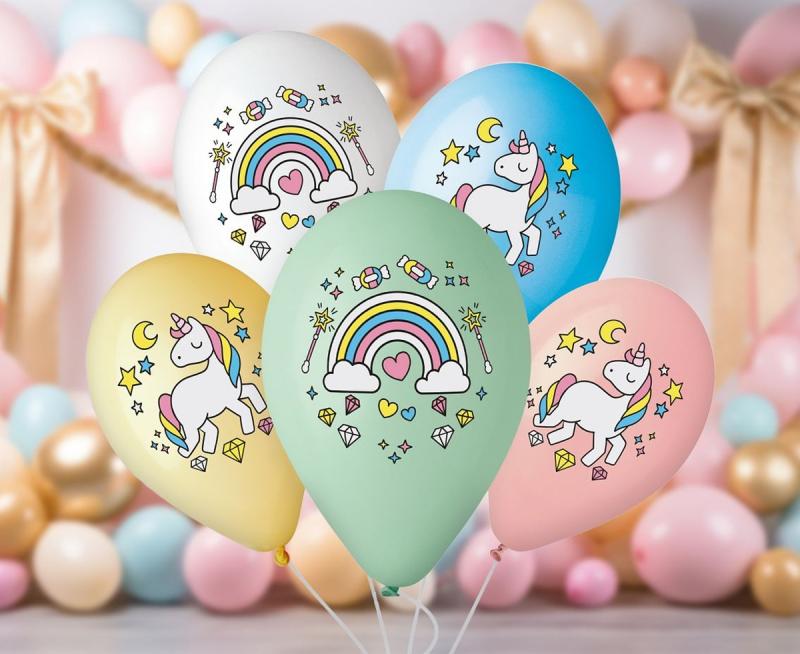 BALONY PREMIUM HEL JEDNOROŻEC I TĘCZA 13 CALI A/5