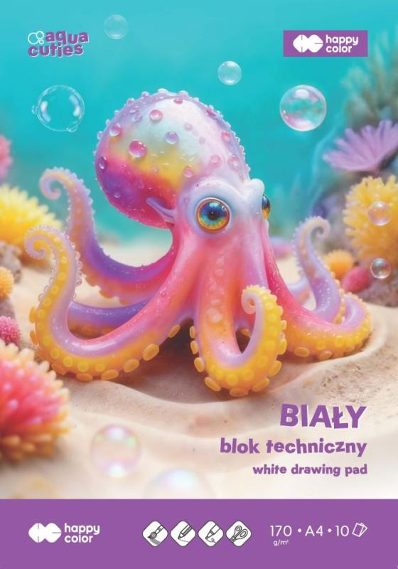 BLOK TECHNICZNY BIAŁY A4/10 AQUA CUTIES 170G HAPPY COLOR