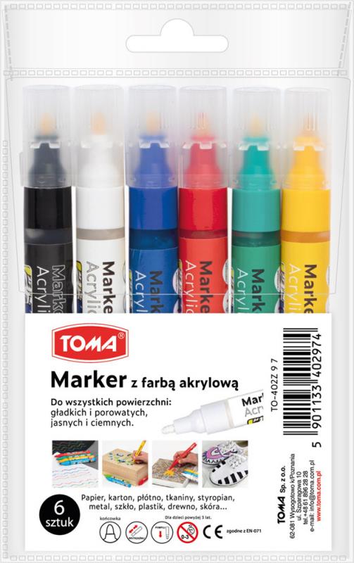 MARKER AKRYLOWY TOMA TO-402 MIX /KPL6/ STANDARD (BIA.CZAY.NIEB.CZER.ZIEL.ŻÓŁ)