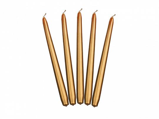 ŚWIECA STOŻKOWA METAL.ZŁOTA 24CM