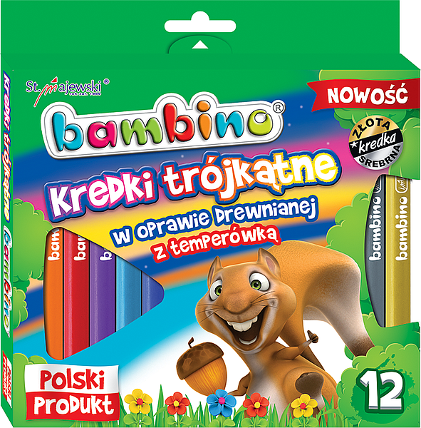 KREDKI BAMBINO 12 DREWNO TRÓJKĄTNE Z TEMP