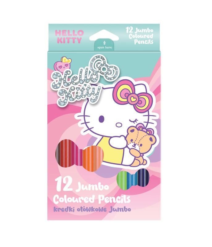 KREDKI OŁÓWKOWE TRÓJKĄTNE JUMBO 12 KOLORÓW - PINK 1HELLO KITTY