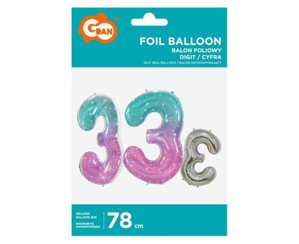 BALON FOLIOWY CYFRA 3 KOSMOS 78CM