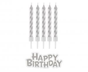 ŚWIECZKI B&C UR. HAPPY BIRTHDAY SREBRNE A16