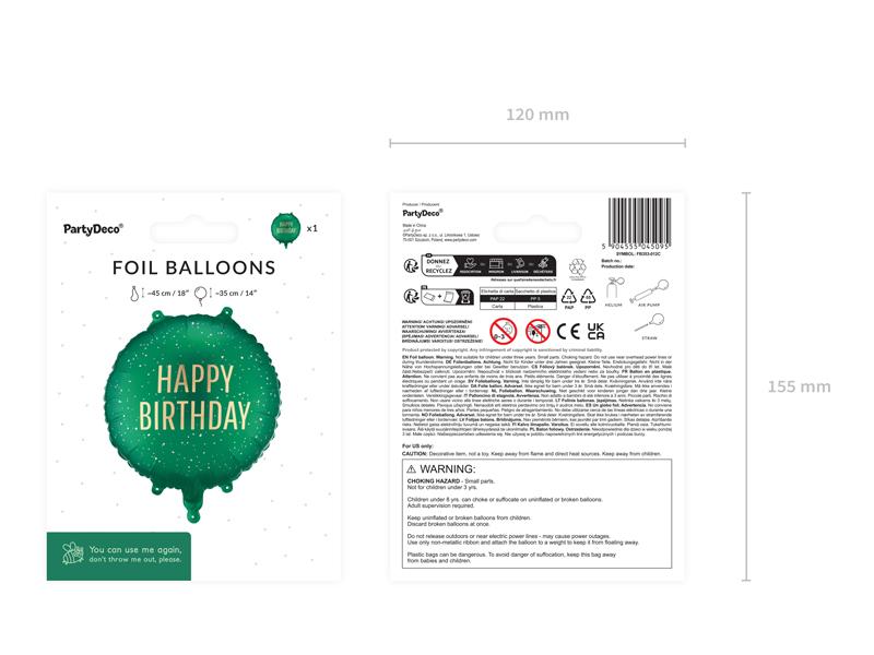BALON FOLIOWY PASTYLKA HAPPY BIRTHDAY 35X35CM CIEMNY ZIELONY