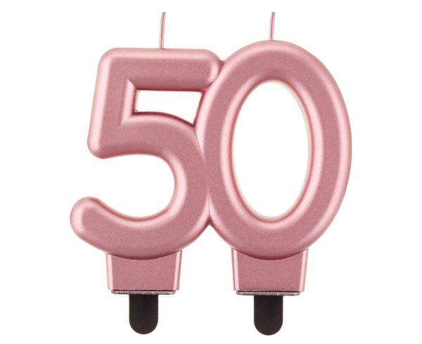 ŚWIECZKA B&C CYFERKA 50 METALIK RÓŻOWO ZŁOTA 8CM