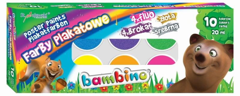 FARBY PLAKATOWE 10/20ML BAMBINO 4XFLUO 4XBROKAT +ZŁ+SR