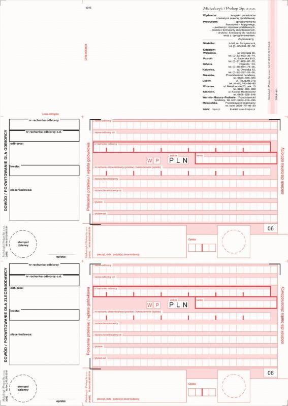 DRUK M POLECENIE PRZELEWU 2-ODC.(2000S)NADR.