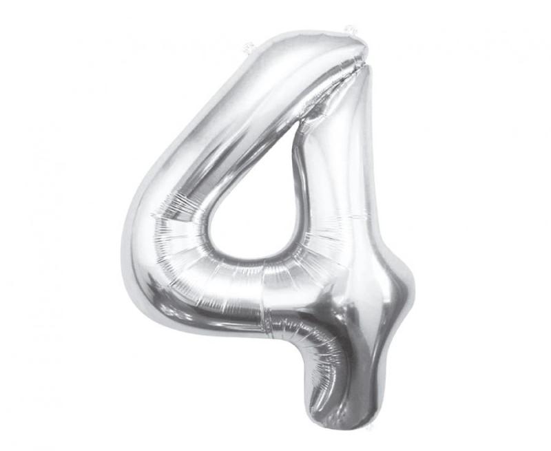 BALON FOLIOWY B&C CYFRA 4 SREBRNA 85CM