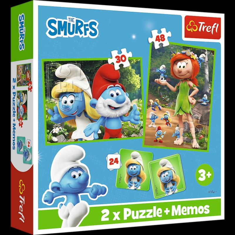 PUZZLE 2W1+MEMOS WESOŁE ZABAWY SMERFÓW