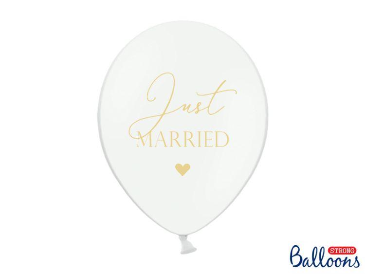 BALONY STRONG JUST MARRIED PASTEL PURE WHITE ZŁOTY NADRUK 30CM A'50