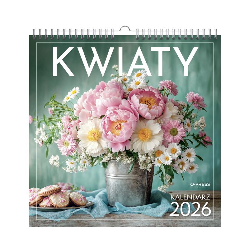 KALENDARZ ŚCIENNY 33X33 KWIATY AREX SPIRALA