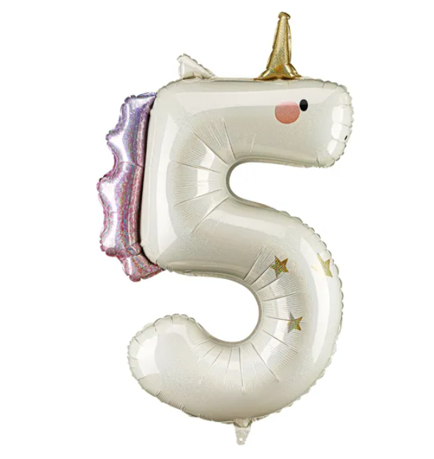 BALON FOLIOWY CYFRA 5 JEDNOROŻEC 93CM MIX