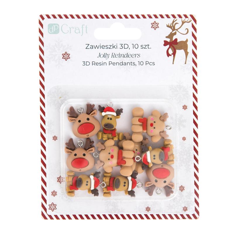 ZAWIESZKI POLIMEROWE 3D 10SZT JOLLY REINDEERS #ŚWIĘTA