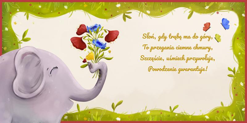KARNET KWADRAT SŁOŃ Z BUKIETEM