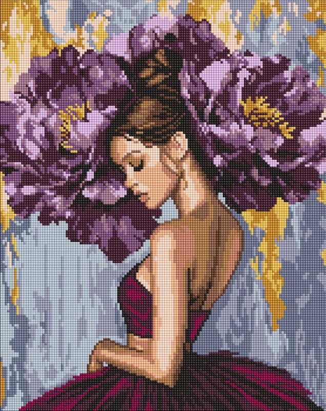 ZESTAW DO MOZAIKI DIAMENTOWEJ BALETNICA Z PURPUROWYMI PIWONIAMI 40X50 CM
