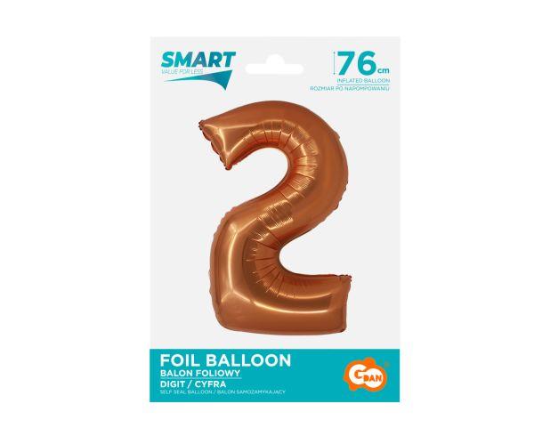 BALON FOLIOWY SMART CYFRA 2 MIEDZIANA 76CM