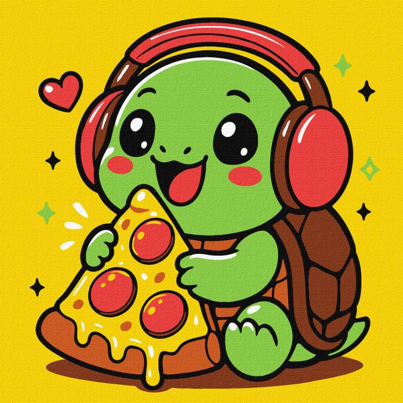 ZESTAW DO MALOWANIA PO NUMERACH KIDS ŻÓŁWIK I PIZZA 25X25CM