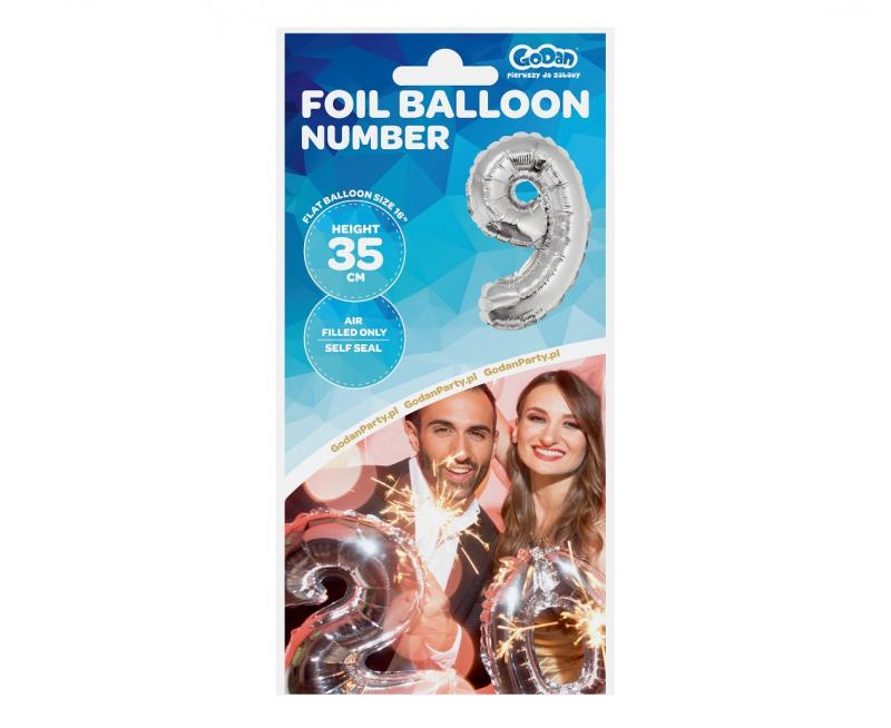 BALON FOLIOWY 'CYFRA 9'SREBRNA 35CM