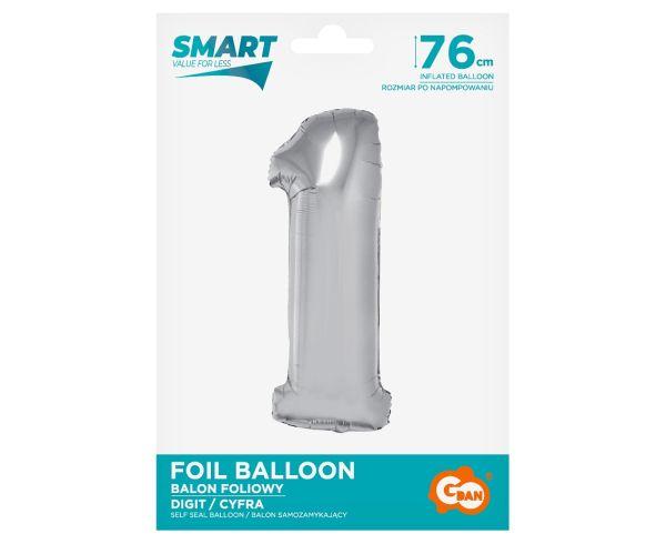 BALON FOLIOWY SMART CYFRA 1 SREBRNA 76CM