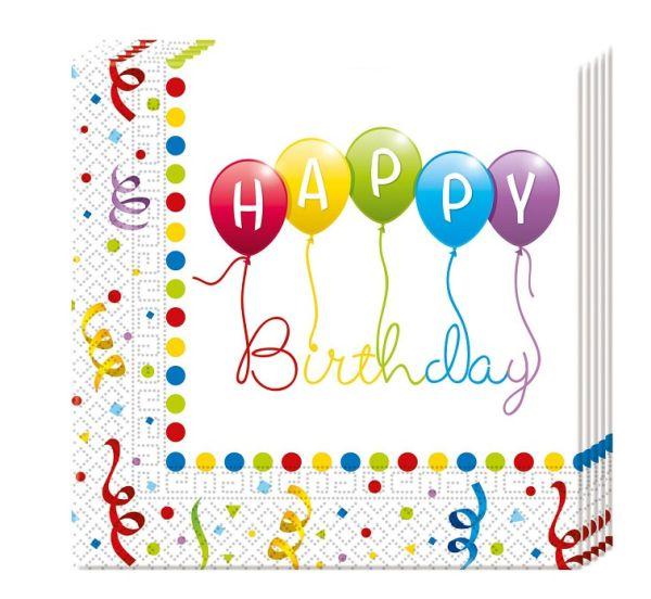 SERWETKI HAPPY BIRTHDAY STREAMERS, 33x33 cm, 20 szt.