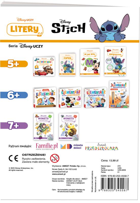 KSIĄŻECZKA DISNEY UCZY STICH. ĆWICZENIA Z NAKLEJKAMI. LITERY BANER