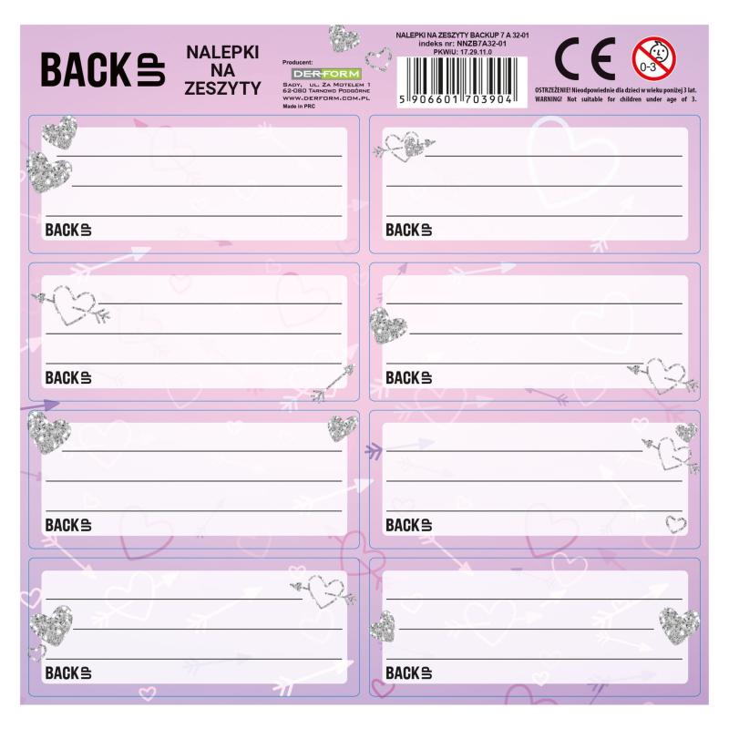 NAKLEJKI NA ZESZYTY BACKUP 7 A 32 A25 RÓŻ
