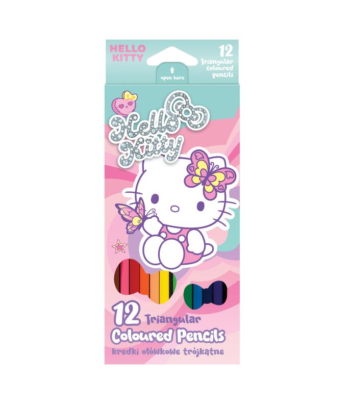 KREDKI OŁÓWKOWE TRÓJKĄTNE 12 KOLORÓW - PINK 1HELLO KITTY