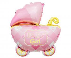 BALON FOLIOWY WÓZEK RÓŻOWY 60CM