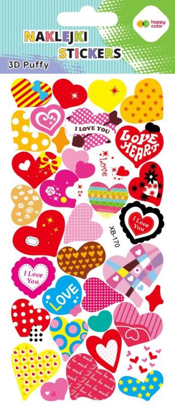 NAKLEJKI 3D PUFFY-LOVE HEARTS 9,5CMX22CM HAPPY COLOR