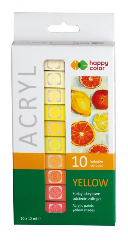 FARBY AKRYLOWE 10X12ML ODCIENIE ŻÓŁTEGO HAPPY COLOR