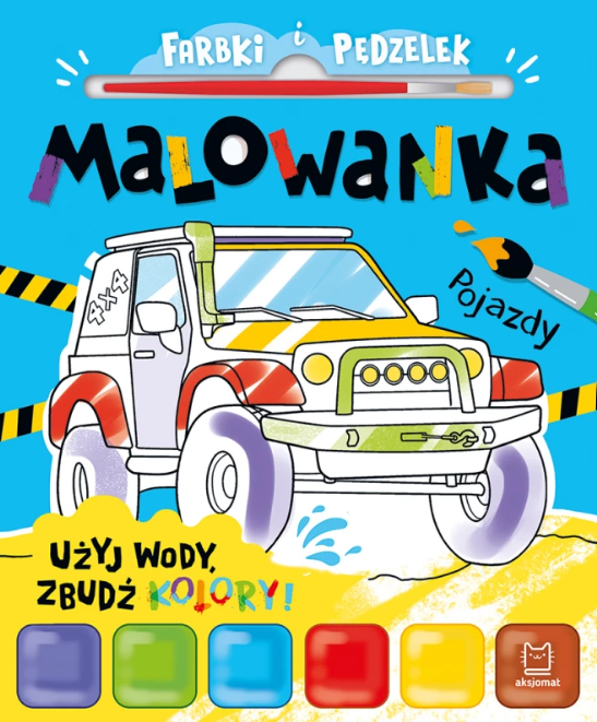 KSIĄŻECZKA FARBKI I PĘDZELEK, MALOWANKA, UŻYJ WODY, ZBUDŹ KOLORY, POJAZDY