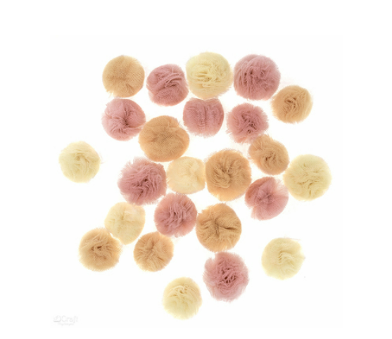 POMPONY TIULOWE MIX 24SZT NUDE