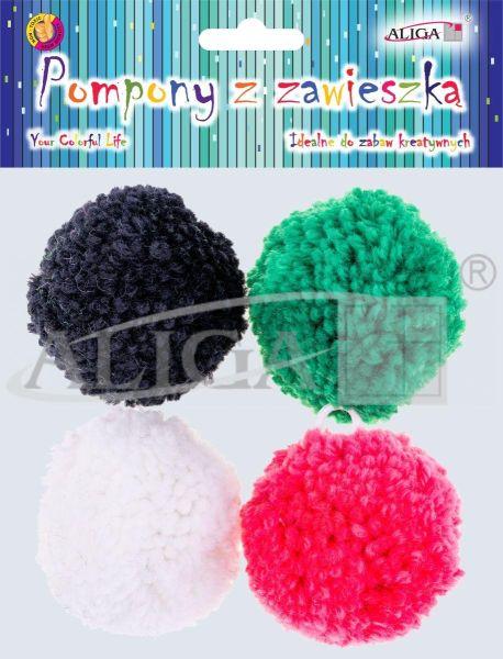POMPONY Z ZAWIESZKĄ MIX KOL.6CM A4 POM-7085