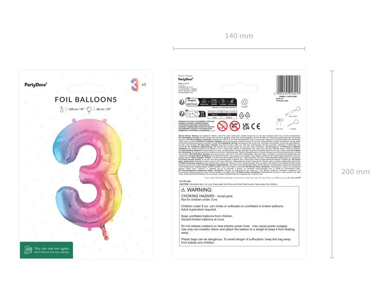 BALON FOLIOWY 3 86CM PASTELOWY TĘCZOWY
