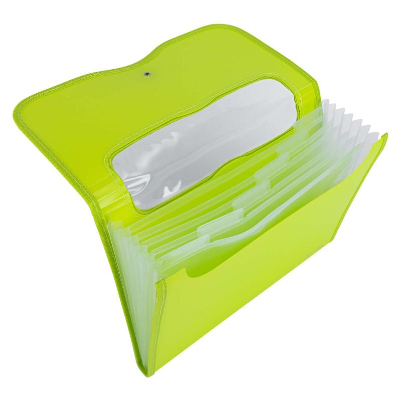 TECZKA HARMONIJKOWA Z GUMKĄ 7-PRZEGRÓDEK OKNO PVC SERIA RIO ZIELONY DELI