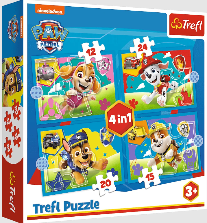 PUZZLE 4W1 TREFL BIEGNĄCE PIESKI PSI PATROL