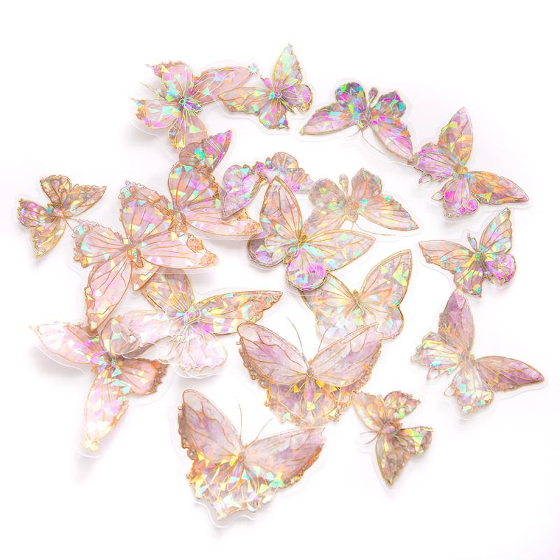 NAKLEJKI POŁYSKUJĄCE PET MOTYLE 20SZT CRYSTAL PINK
