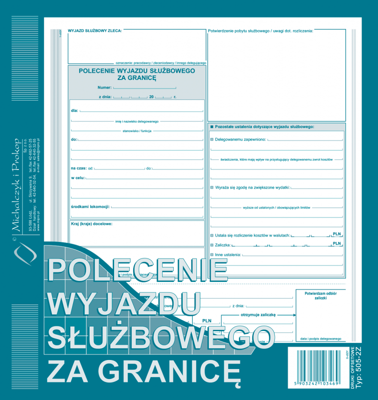 DRUK M POLECENIE WYJAZDU SŁUŻBOWEGO ZA GRANICĘ 2/3 A4