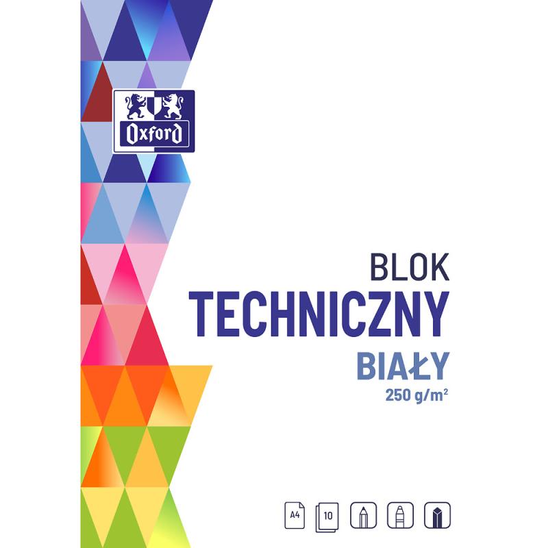 BLOK TECHNICZNY A4/10 BIAŁY OXFORD 250G