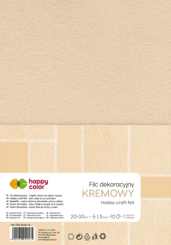 FILC DEKORACYJNY, 20X30 CM, 1,5 MM, 10 ark., kremowy, Happy Color