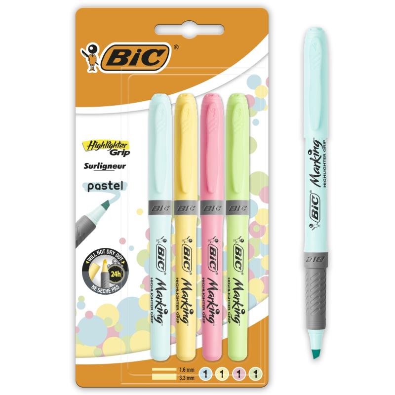 ZAKREŚLACZ BIC HIGHLIGHTER GRIP PASTEL BL. 4 SZT